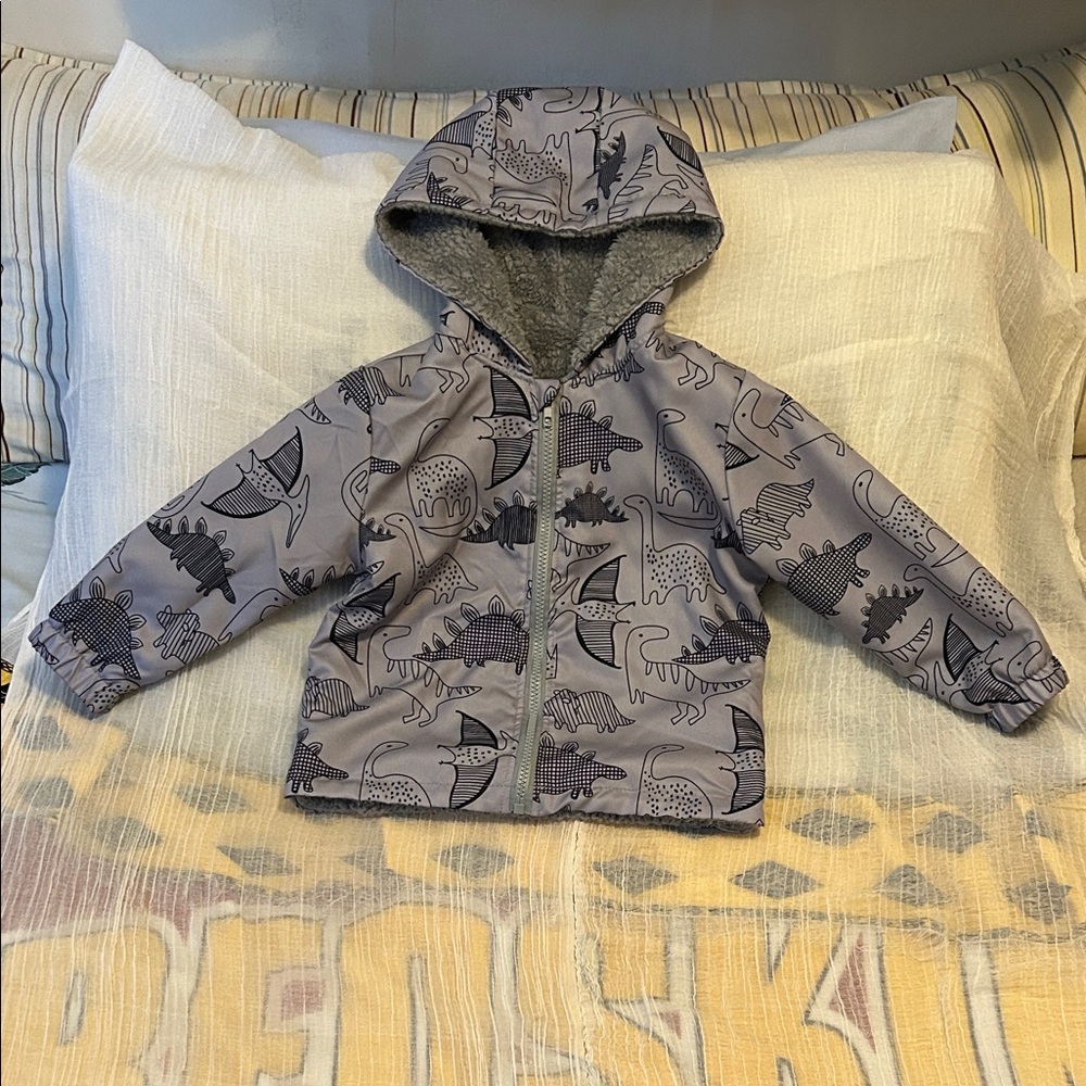SHEIN Gray Dinosaur Print Kids Raincoat